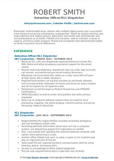 Emergency management specialist resumes are all about mentioning your competencies, experience, education, and skills. 911 Dispatcher Resume Samples | QwikResume