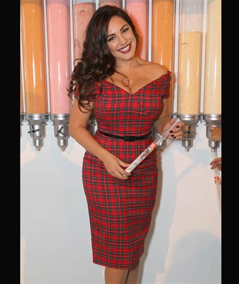 Kelly Brook Shows Off Her Ample Assets In Red Tartan Dress Kelly