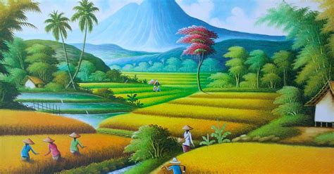 Lukisan Pemandangan Di Sawah Padi Hand Painting Sawah Kampung Oil
