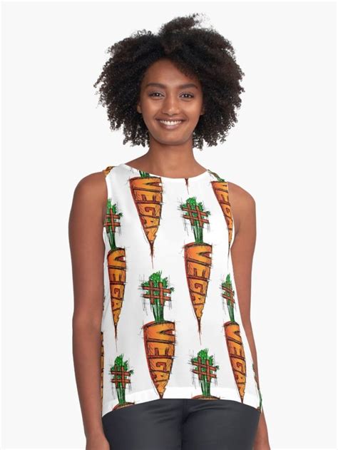 Vegan With Hand Lettering And Carrot Drawing Sleeveless Top For Sale By Chilli Design