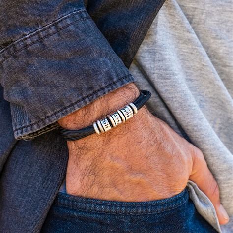 Personalized Mens Custom Bead Bracelet In Sterling Silver Etsy
