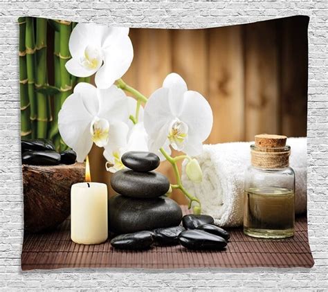 Spa Decor Tapestry Asian Spa Style Decoration With Zen Stones Candle
