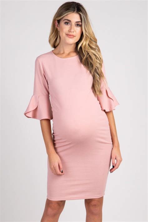 Pinkblush Mauve Fitted Ruffle Maternity Dress In Maternity