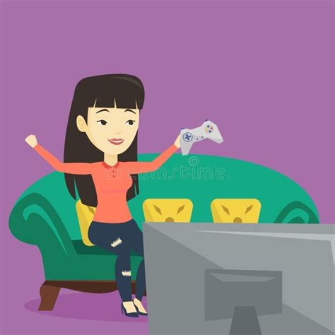 Woman Playing Video Game Vector Illustration Stock Vector