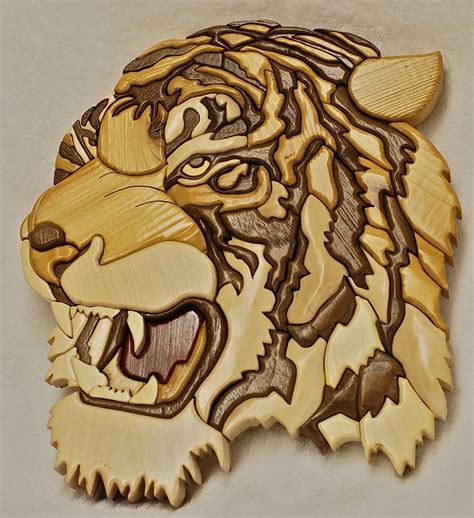 Tiger Head 101 Pieces Approx Size 10 X 12 Made Of Yellowheart