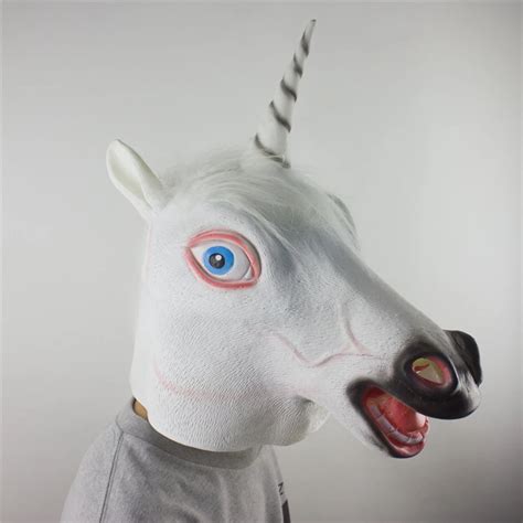 New High Quality Mask Creepy Unicorn Head Latex Mask Halloween Costume Theater Prank Prop Crazy