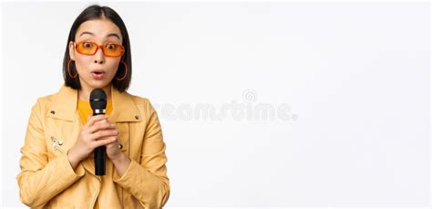 Portrait Of Beautiful Asian Woman In Sunglasses Stylish Girl Singing