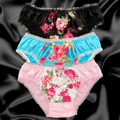 Satin Floral Frilly Sissy Full Bum Panties Bikini Knicker Underwear