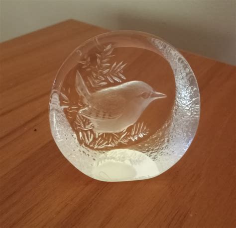 Signed Art Glass Etched Bird Paperweight Etsy