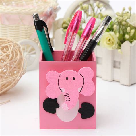 Buy Cute Animal Pen Holder Desk Pencil Case Wood Stationary Box With