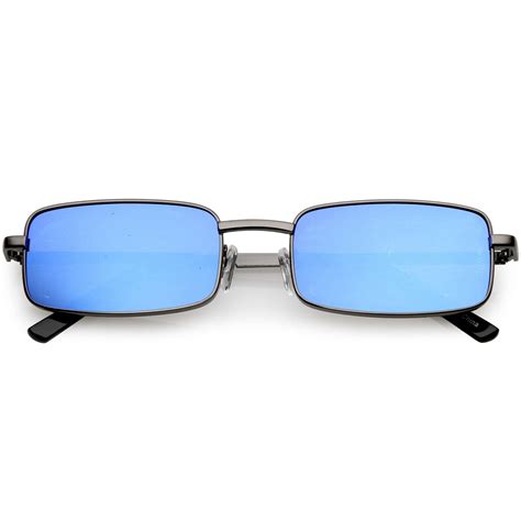 Classic Small Metal Rectangle Sunglasses Color Mirrored Flat Lens 54mm Gunmetal Blue Mirror