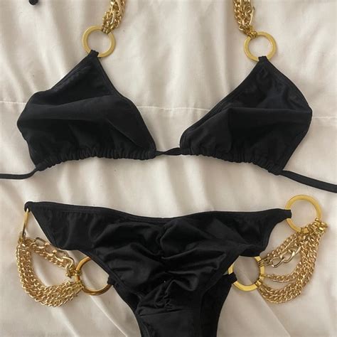 Swim Black And Gold Chain Bikini Set Size Extra Small Poshmark