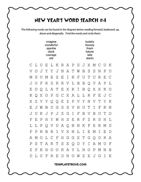Printable New Years Word Search Puzzles