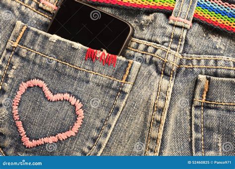 Smart Phone In The Pocket Of Jeans Stock Image Image Of Cotton