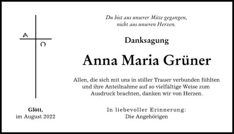 traueranzeigen von anna maria grüner augsburger allgemeine zeitung