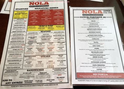 Menu At Nola Seafood And Steakhouse Greensboro