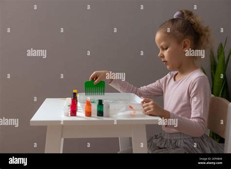 6 Year Old Child Drawing Ebru Technique Stock Photo Alamy