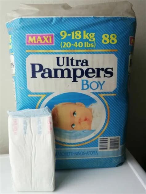 Vintage 1x Pampers Large Diaper Sz Maxi 9 18kg 20 40lbs For Boys Htf