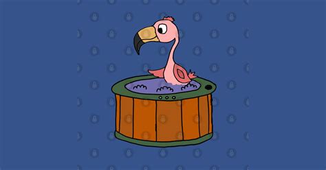 Funny Pink Flamingo Soaking In Hot Tub Cartoon Pink