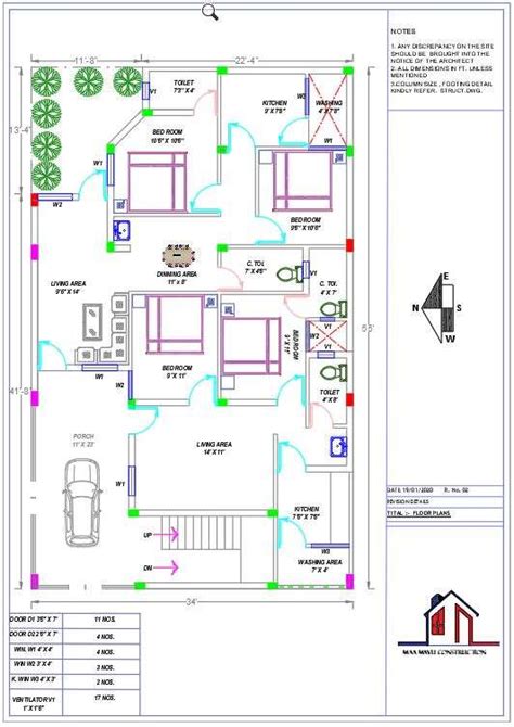 2 Bhk House Plan Drawing Dwg Download Cadbull