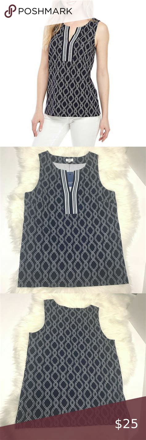 Crown And Ivy Sleeveless Split Neck Printed Top S Print Tops Lace Trim