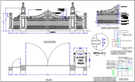 Main Entrance Gate Elevation Cad Drawing Details Dwg File Cadbull