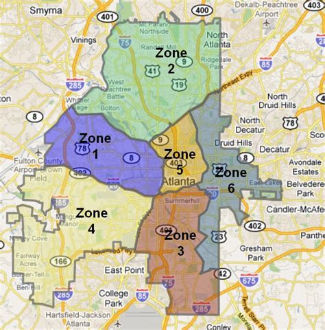 Atlanta Zones 1 6 Map Zip Code Map