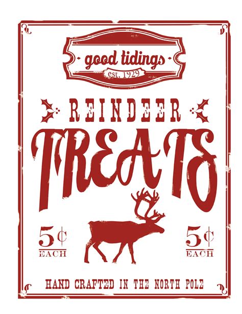 Reindeer Treats Vintage Sign Christmas Printables Christmas Crafts