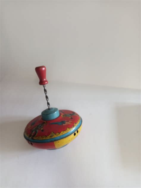 Vintage 1950s Tin Spinning Top Toy With Rockets And Spacemen Etsy