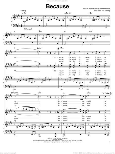 The Beatles Because Sheet Music Notes Chords Piano Bi