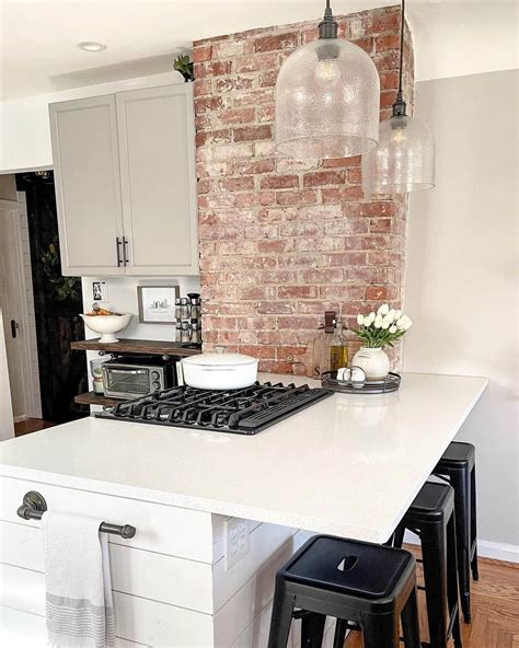 Farmhouse Kitchen With Brick Accent Wall Soul And Lane
