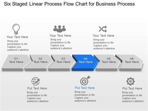 Six Staged Linear Process Flow Chart For Business Process