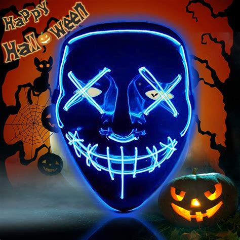 Zeera Halloween Purge Mask Light Up Scary Mask El Wire Led Mask For