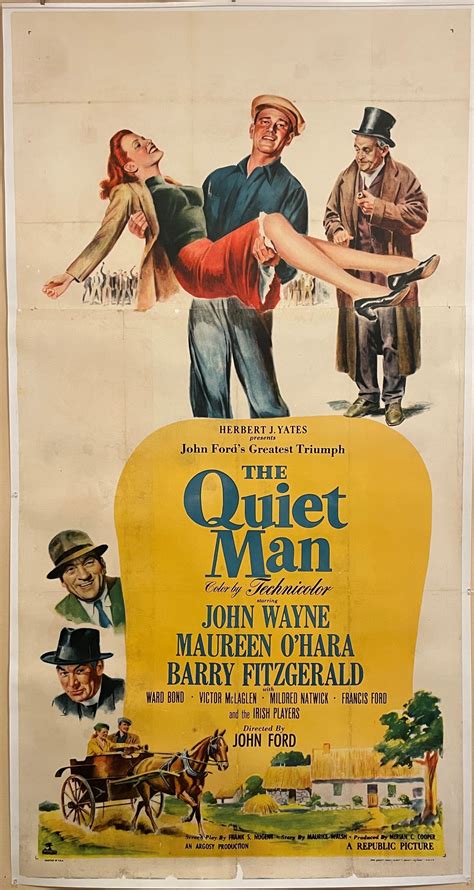 THE QUIET MAN, Original Vintage Linen-Backed 3-Sheet John Wayne Movie