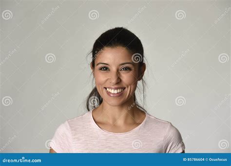 Portrait Of Young Beautiful And Happy Latin Woman With Big Toothy Smile Excited And Cheerful