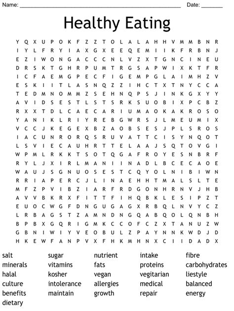 Healthy Eating Word Search Wordmint