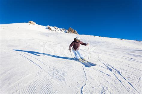 Female Skier In Action On Swiss Alps Stock Photo Royalty Free