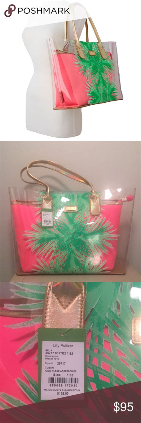 Lilly Pulitzer Breezy Tote In Palm Place Nwt Hot Pink Bag Lilly