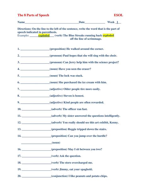 There are eight chapters in english, and each word belongs to one of these eight species. Week 1 The 8 Parts of Speech worksheet.docx | DocDroid