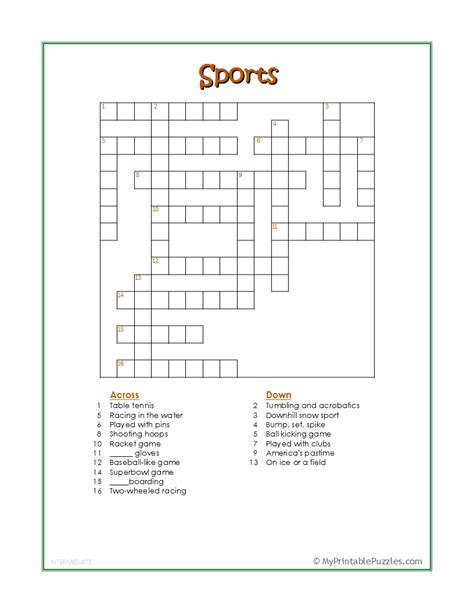 Printable Sports Crossword Puzzles Printable Templates