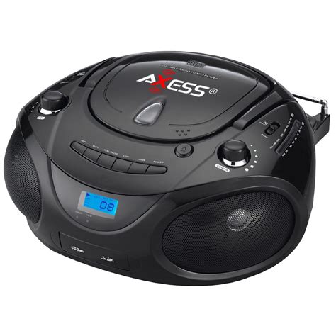 Axess 97084821m Black Portable Boombox Mp3cd Player With Text Display