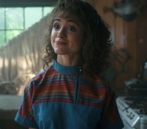 Blue With Multicolor Stripes Top Of Natalia Dyer As Nancy Wheeler In