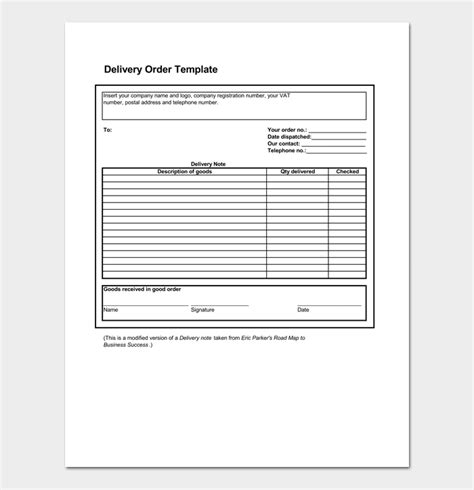 Delivery Order Template 5 Forms For Word Excel Pdf Format