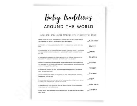 Baby Traditions Around The World Baby Shower Game Travel Theme Game