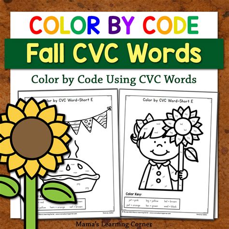 Fall Color By Cvc Word Worksheets Mamas Learning Corn