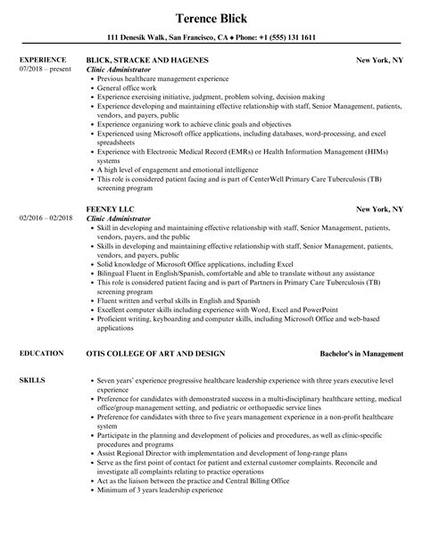 clinic administrator resume samples velvet jobs