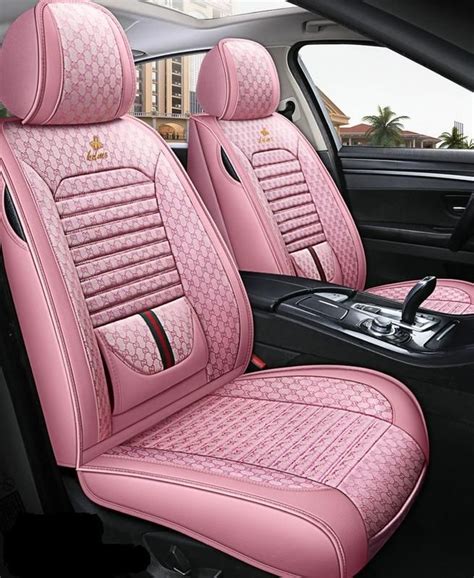 5 Seater Durable Leather Cushioned Car Seat Covers And Cushions Set Pink