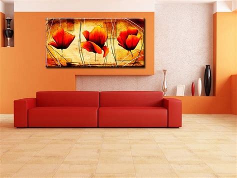tableau moderne fleurs orangees  petit prix boutique hexoa