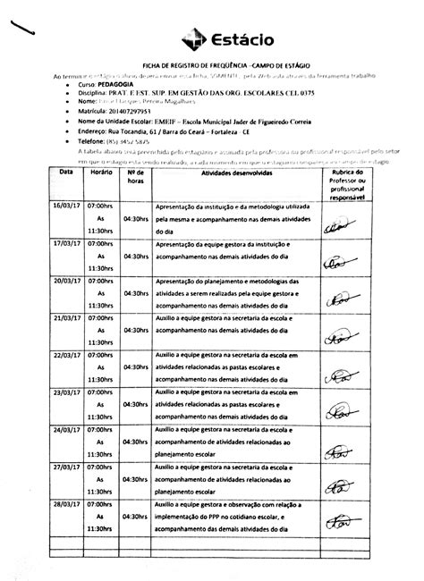 Ficha De Frequência Escolar