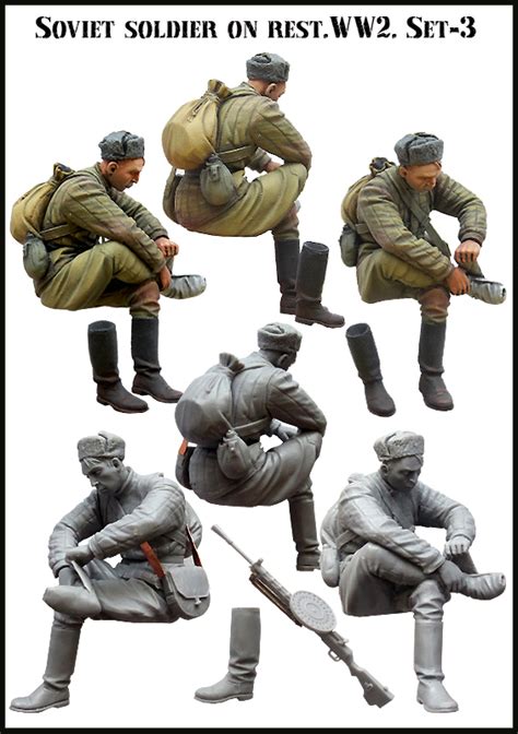 Unpainted Kit 1 35 Soviet Soldier On Rest Soldier Figure Historical